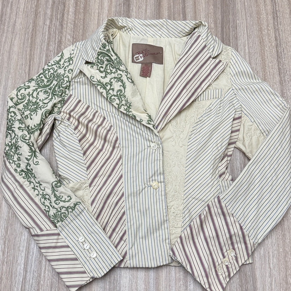 Vintage BKE Outerwear Boho Striped Embroidered Blazer Jacket Size Small